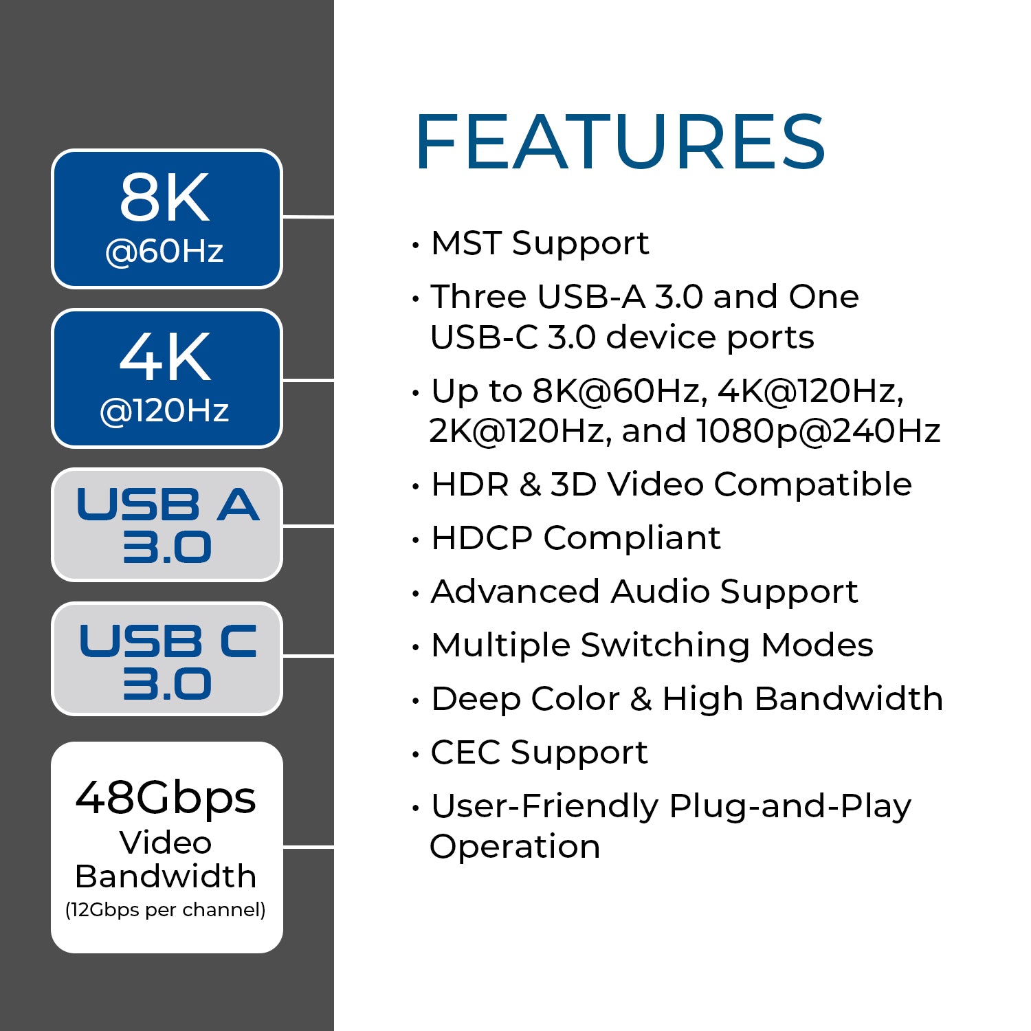 8K@60Hz 2-port Dual Display HDMI™ KVM Switch (Audio, USB 3.0) (UKM
