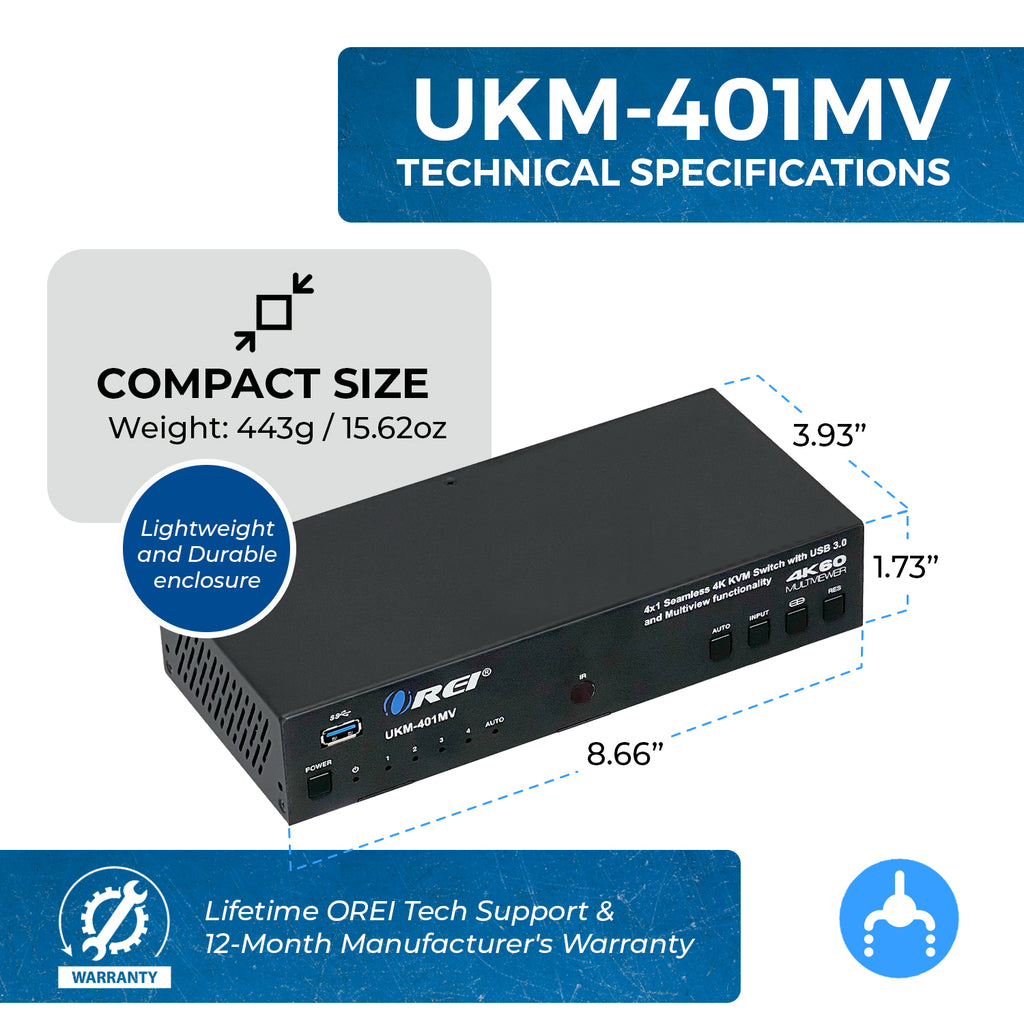 4K@60hz 4-port HDMI™ Seamless KVM Switch w/ Multi Viewer (Audio USB3.0)-UKM-401MV