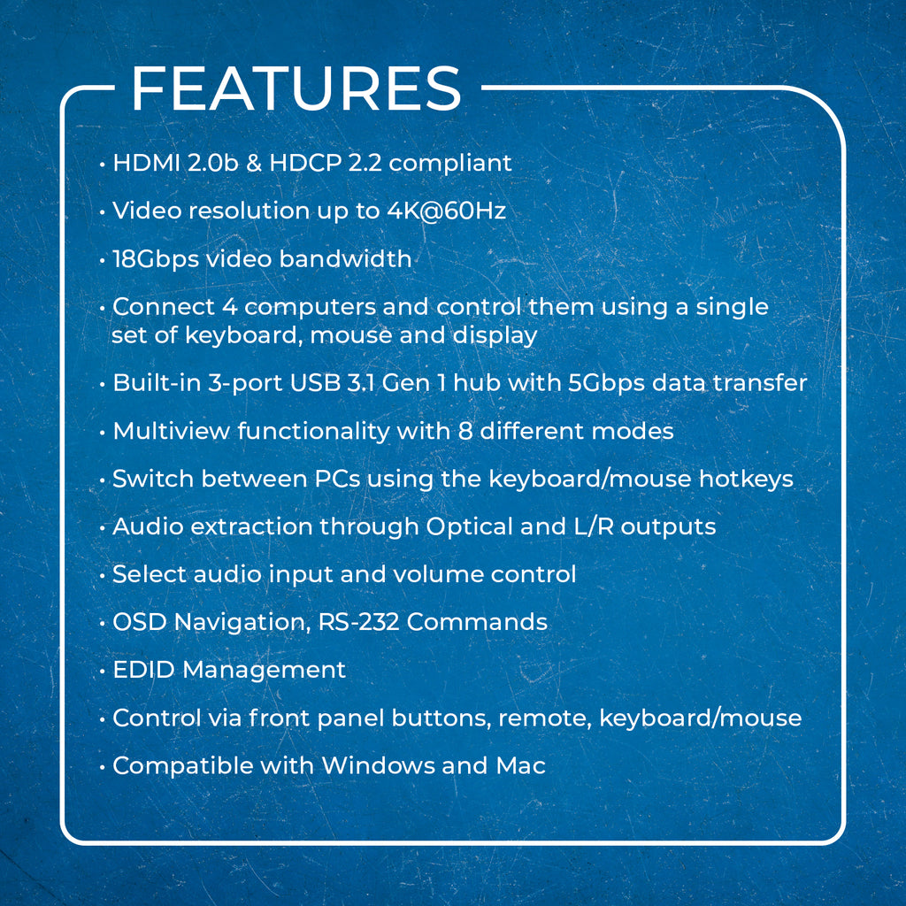 4K@60hz 4-port HDMI™ Seamless KVM Switch w/ Multi Viewer (Audio USB3.0)-UKM-401MV
