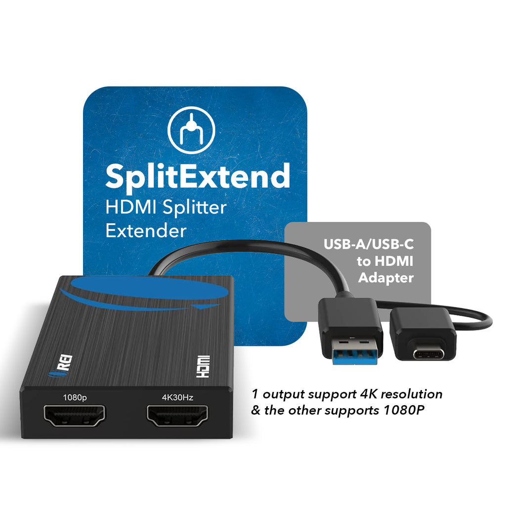 OREI SplitExtend HDMI Splitter Extender for Dual Video Monitor Extended Display (USBC2HDMI2)