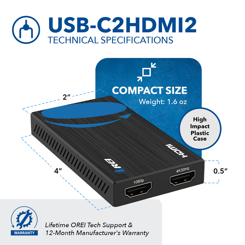 OREI SplitXtend HDMI Splitter Extender for Dual Video Monitor Extended ...
