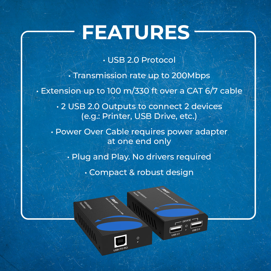 USB2.0 Extender (USB-B to USB-A) - 330ft (cat6)-USB-EXB330-K