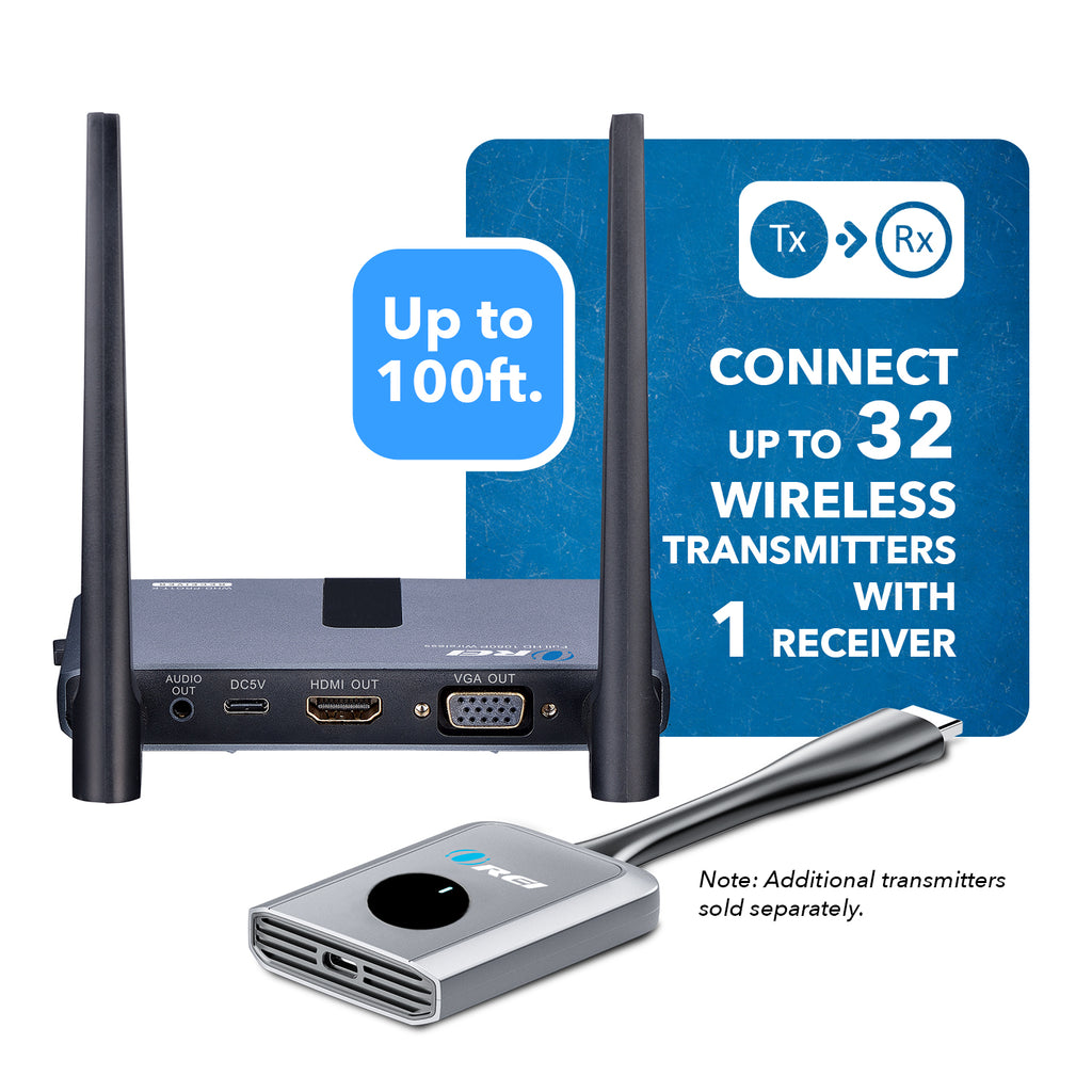 1080p 2x1 Wireless Transmitter & Receiver Up To 100ft - Perfect for Transmission from Laptop (WHD-PRO2T-K)