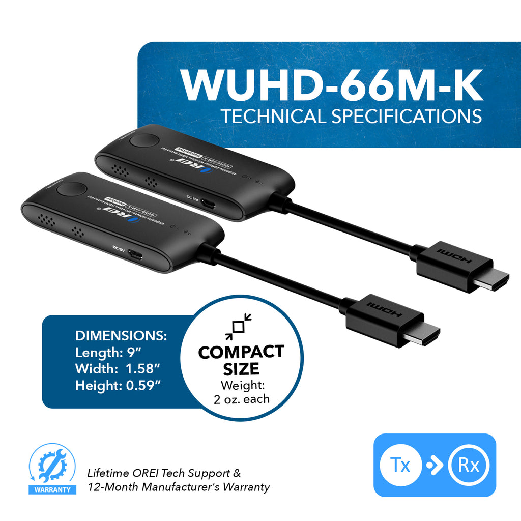 Wireless HDMI Extender Transmitter & Receiver Up to 4K@60Hz - Upto 60 Feet (WUHD-66M-K)