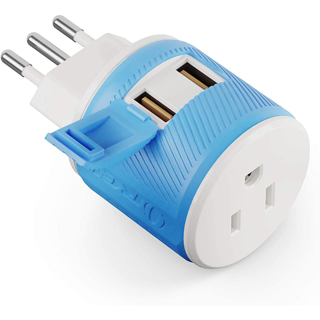 Italy, Uruguay Travel Adapter - 3 in 1 - 2 USB - Type L - Compact Design (U2U-12A)