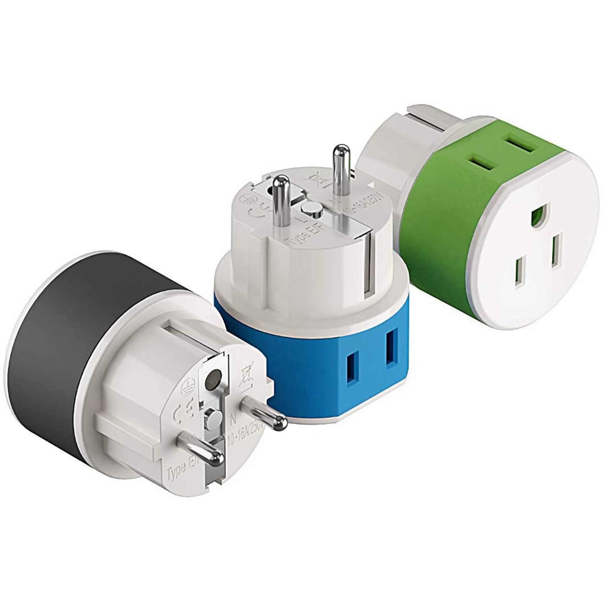 OREI Germany, France, Schuko Travel Plug Adapter - 2 USA Inputs - 3 Pack- Type E/F