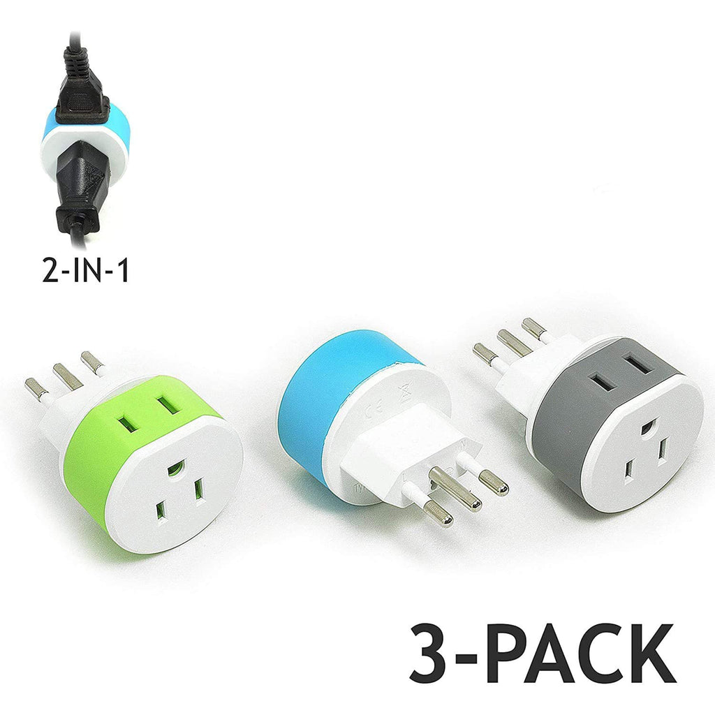 Italy, Uruguay Travel Adapter - 2 in 1 - Type L - Compact Design (US-12A)