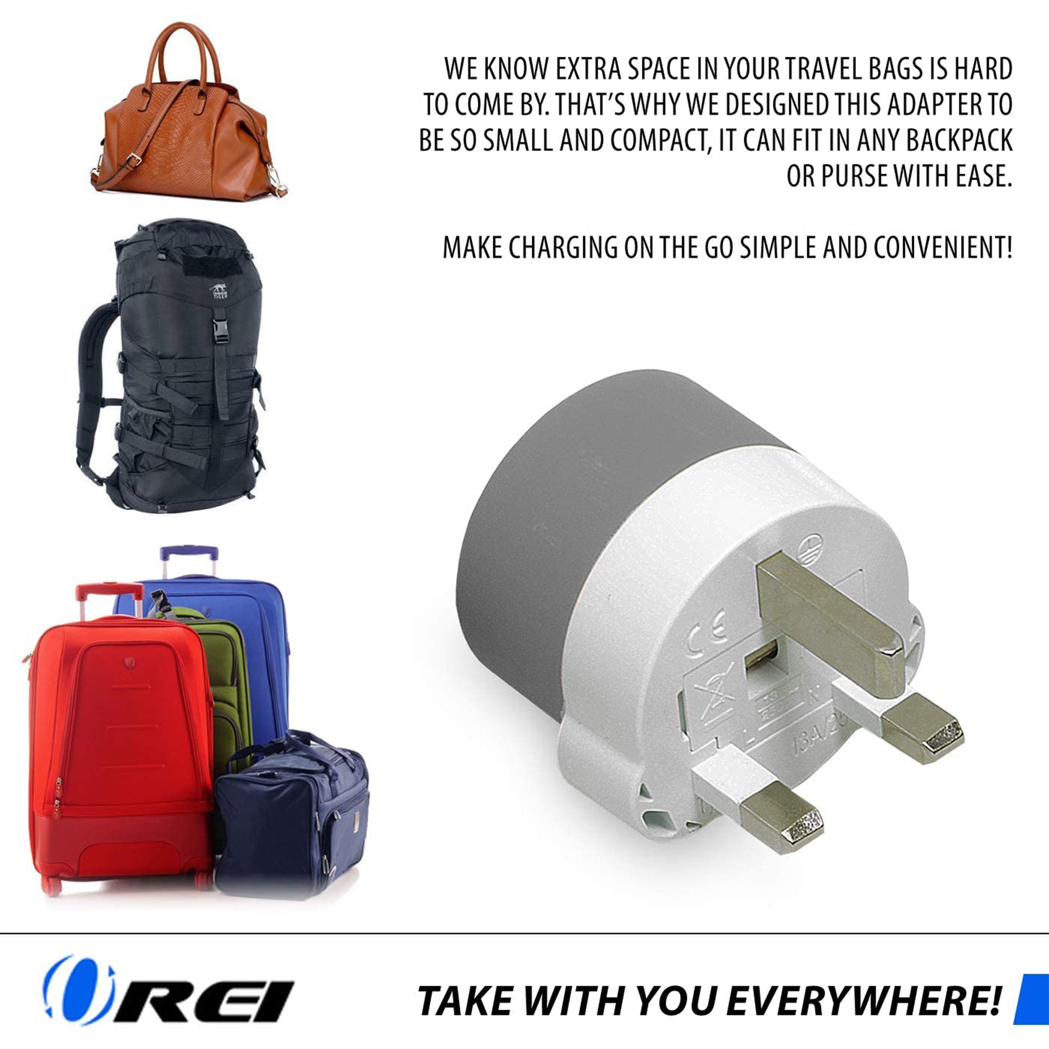 Adaptateur de prise de voyage Orei UK, Ireland, Dubai - 2 entrées USA - Lot  de 3 - Type G (US-7) - Ne convertit pas la tension 