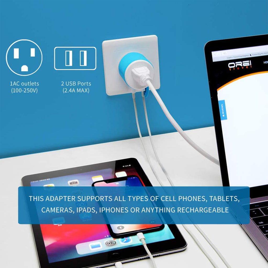 Europe, Germany Travel Adapter - 3 in 1 - 2 USB - Type C - Compact Design (U2U-9C)