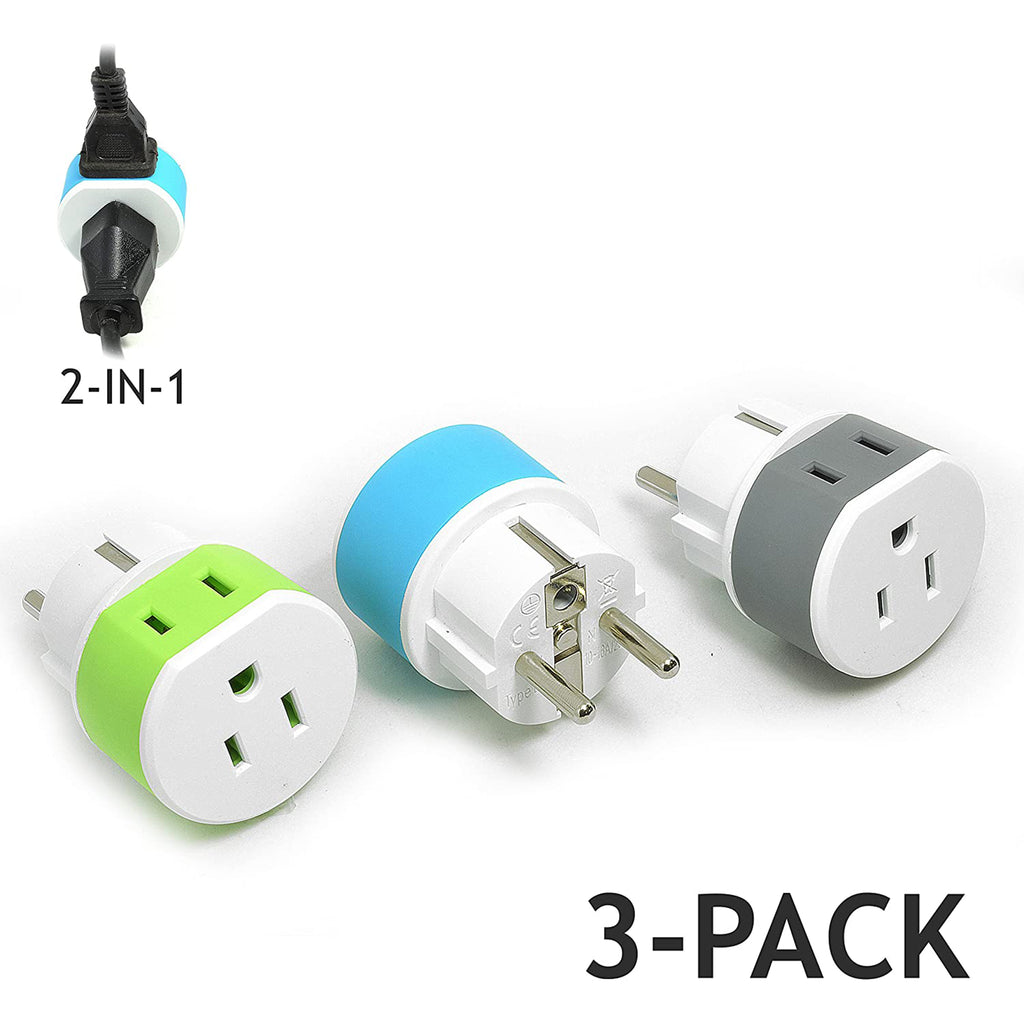 Germany, France Travel Adapter - 2 in 1 - Type E/F - Compact Design (US-9)