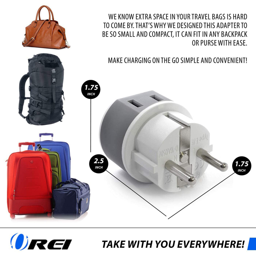Germany, France Travel Adapter - 2 in 1 - Type E/F - Compact Design (US-9)