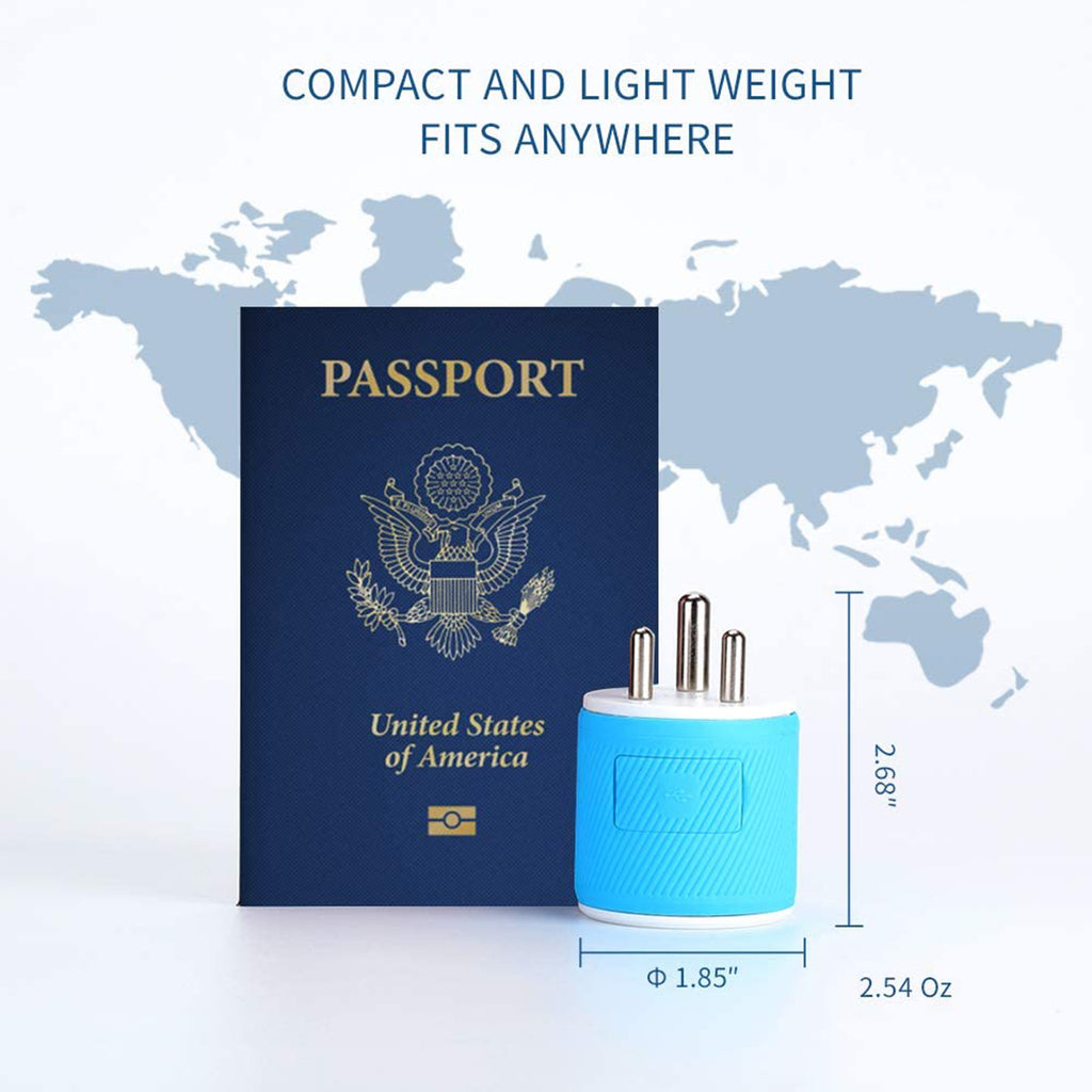 India, Nepal Travel Adapter - 3 in 1 - 2 USB - Type D - Compact Design (U2U-10)