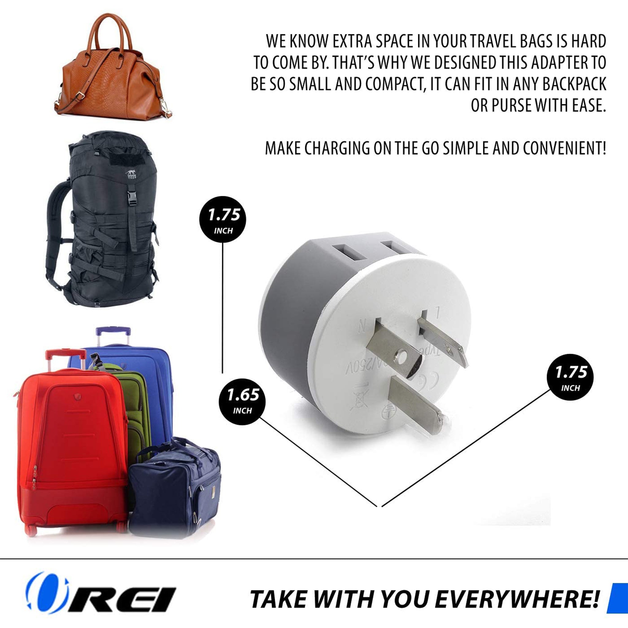 Australia, New Zealand Travel Adapter - 2 in 1 - Type I - Compact Design (US-16)