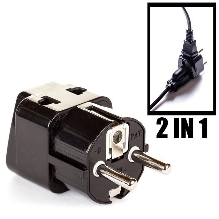 OREI 2 in 1 USA to Europe Adapter Plug (Schuko, Type E/F) - 2 Pack, Black