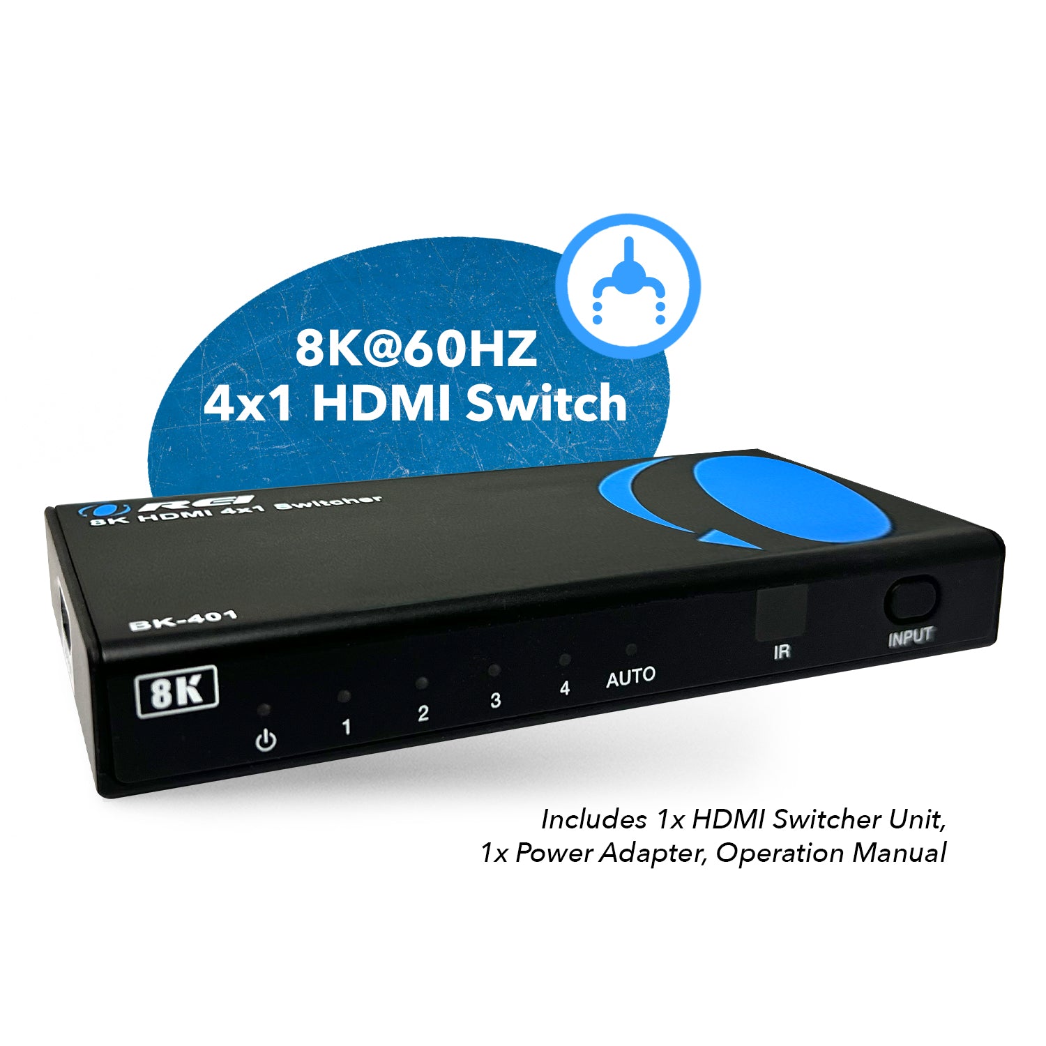 4x1 HDMI Switch: 4-In-1-Out Supports UltraHD 8K, Dolby Vision, HDR10+, (BK-401) | OREI