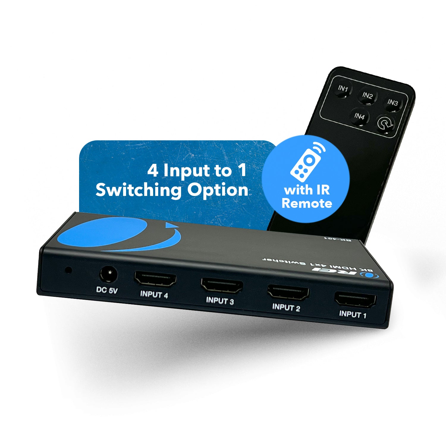 4-Port 8K HDMI Switch, HDMI 2.1 Switcher 4K 120Hz HDR10+, 8K 60Hz UHD, HDMI  Switch 4 In 1 Out, Auto/Manual Source Switching, Power Adapter and Remote