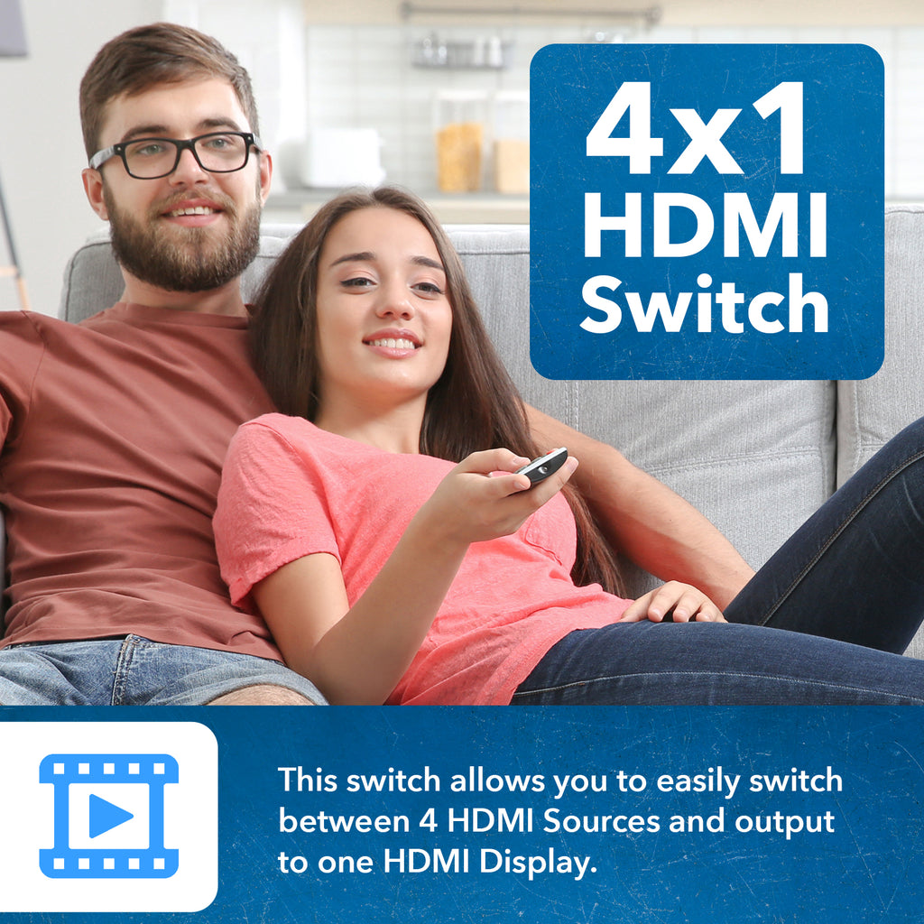 4x1 HDMI Switch: 4-In-1-Out Supports UltraHD 8K, Dolby Vision, HDR10+, Auto Switching (BK-401)