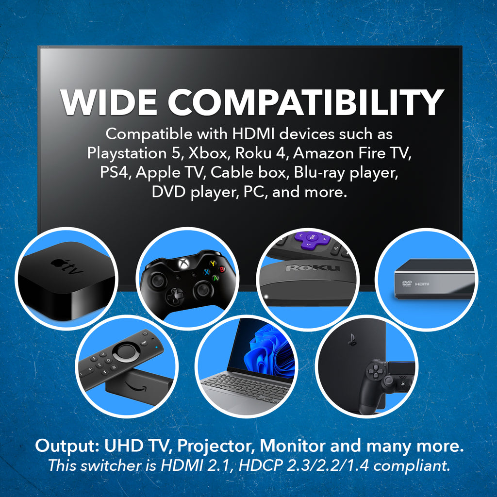 4x1 HDMI Switch: 4-In-1-Out Supports UltraHD 8K, Dolby Vision, HDR10+, Auto Switching (BK-401)