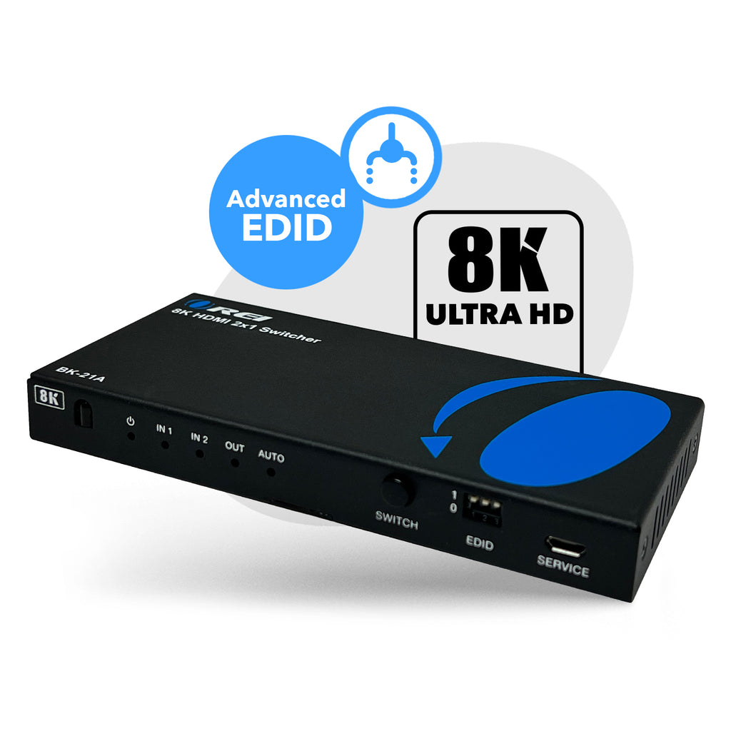 2x1 HDMI Switcher W/ Audio Out: 2-in 1-out, UltraHD 8K, EDID (BK-21A)