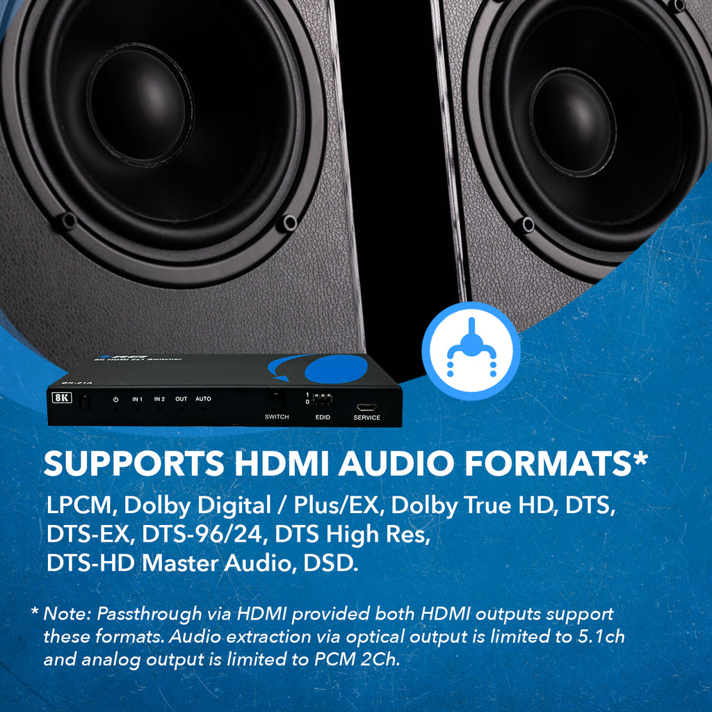 8K 2-port HDMI™ Switch (Audio Extract)-BK-21A