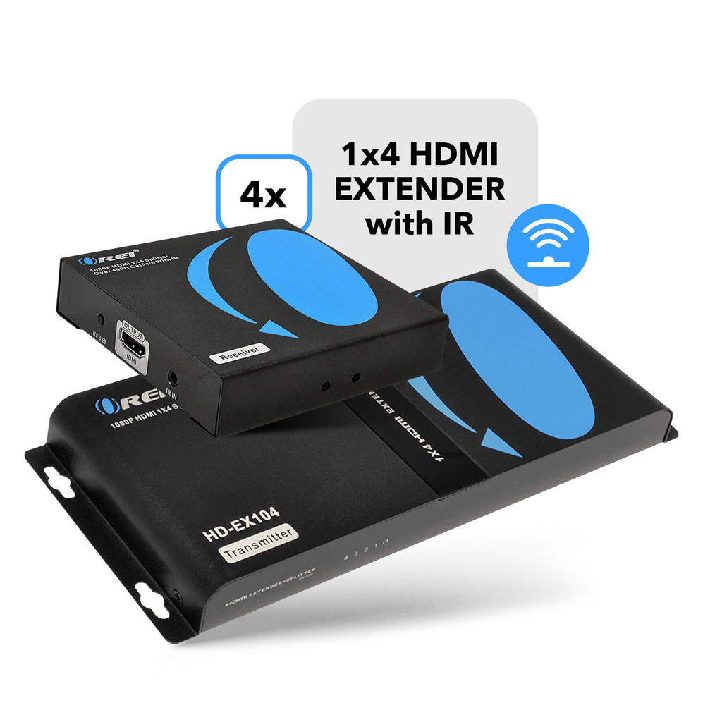 1x4 HDMI Extender Splitter Over CAT5/6 Up to 395 Feet at 1080p with IR Blaster & HDbitT Technology (HD-EX104)