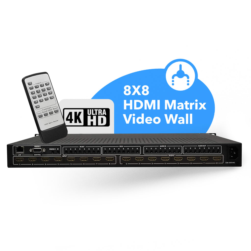 8x8 HDMI Videowall Matrix - Zero Latency 8 Displays - 8x8 HDMI matrix - 4x2 Video Wall (UHD-808VW)