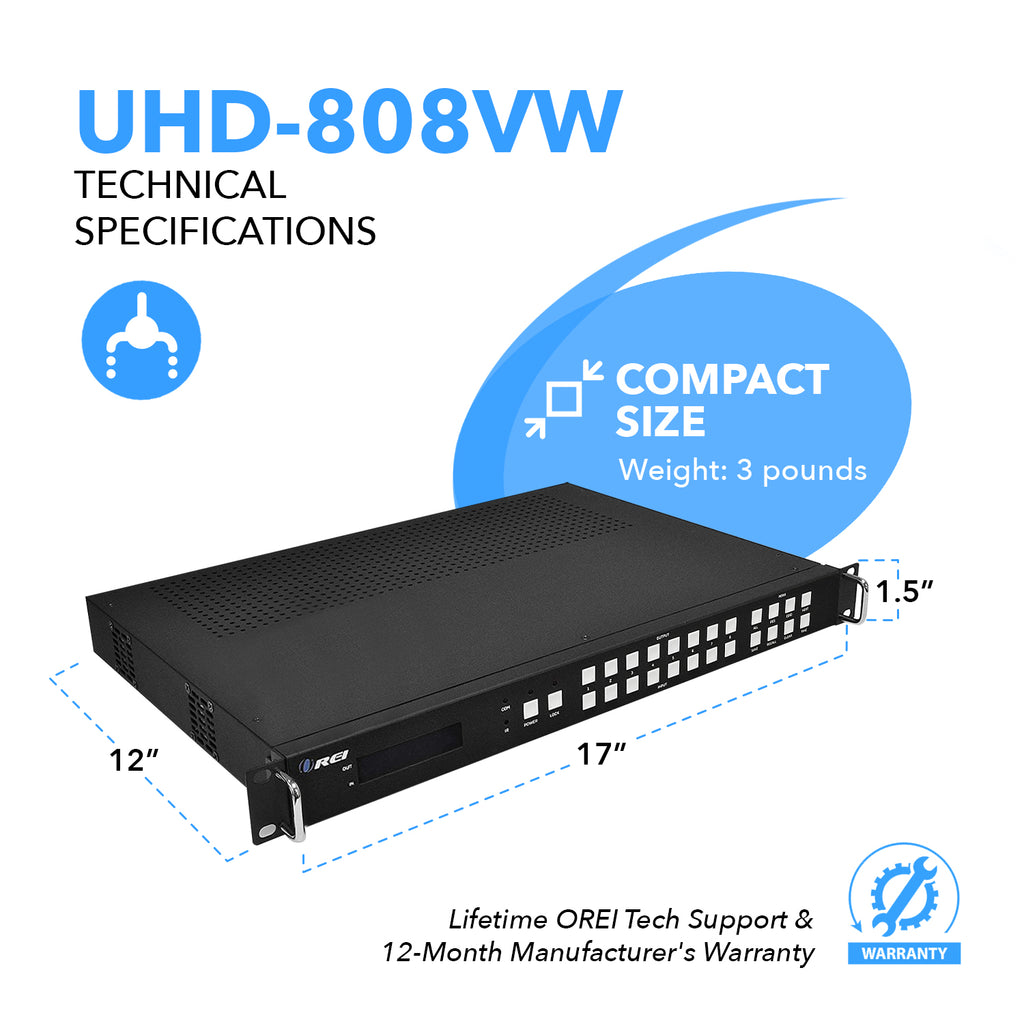 8x8 HDMI Videowall Matrix - Zero Latency 8 Displays - 8x8 HDMI matrix - 4x2 Video Wall (UHD-808VW)