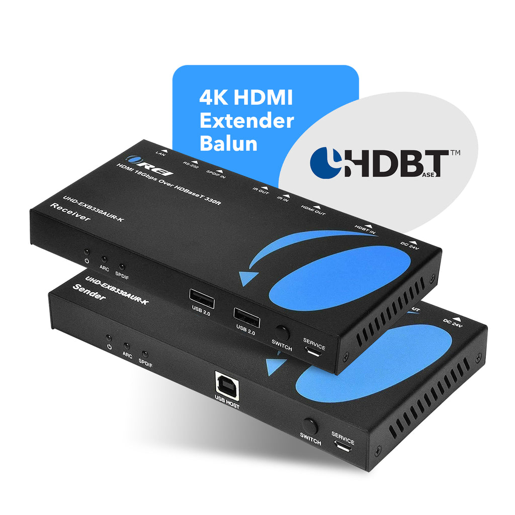 4K UHD HDMI Extender with HDBaseT Over CAT5e/6/7 Support ARC & IR Control - 330 Ft (UHD-EXB330AUR-K)