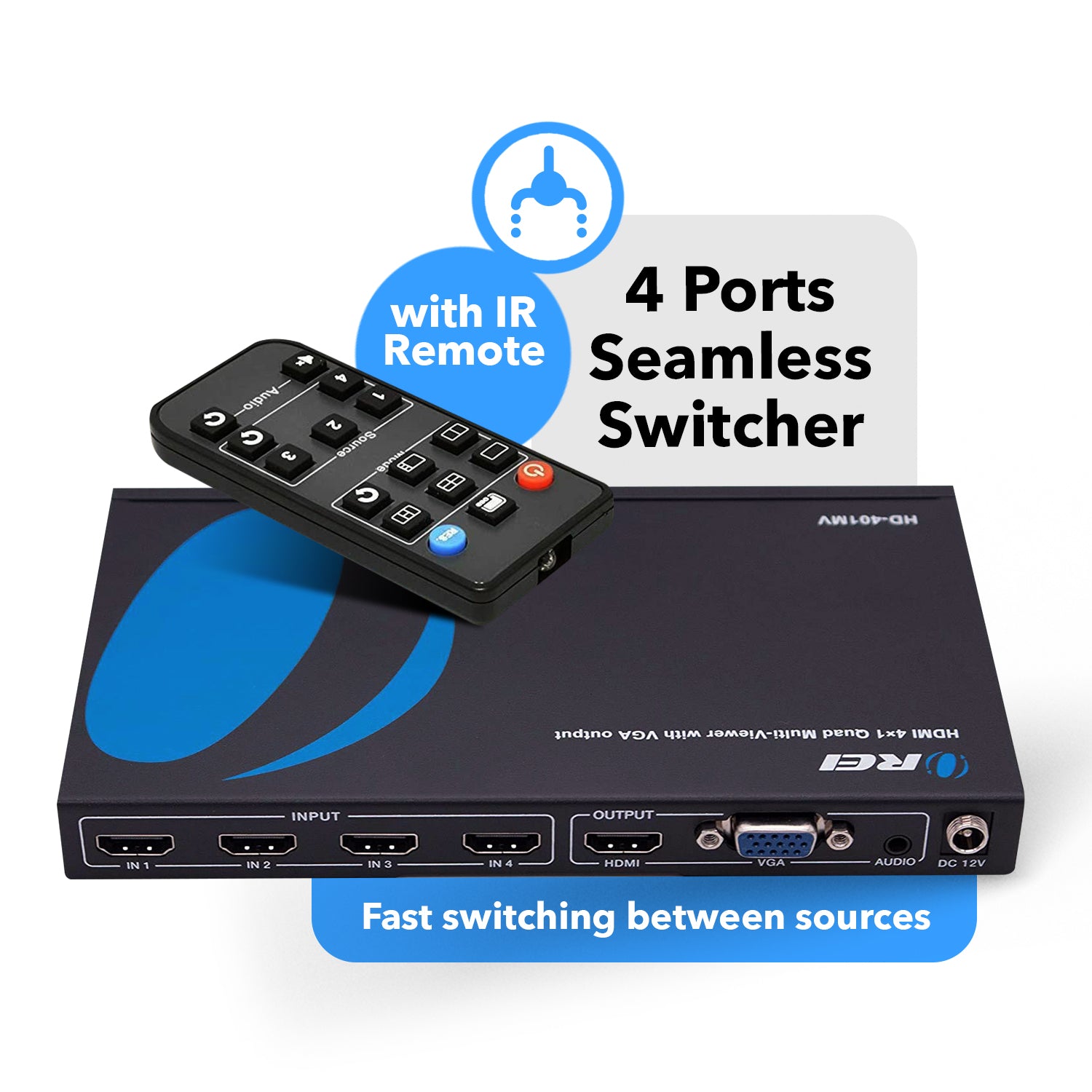 Quad Multi Viewer 4x1 HDMI Switch HDMI/VGA Output Full HD 1080p