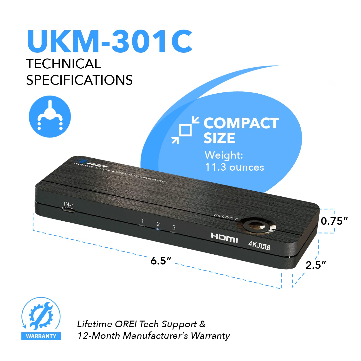 Ultra HD 4K 3x1 HDMI KVM Switch Keyboard & USB Peripheral Control  (UKM-301C)