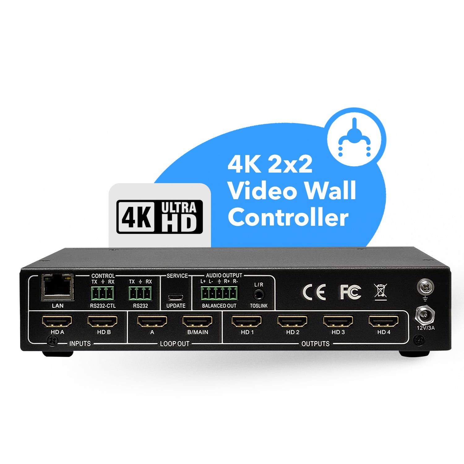 Professional 4K @60hz 2x2 Video Wall Controller (UHD-204VW) | OREI