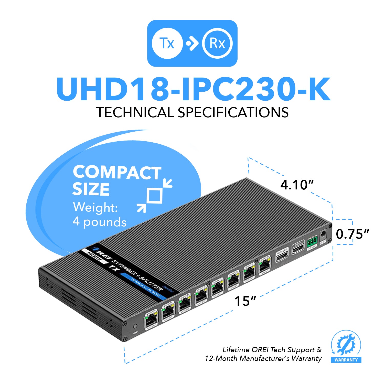 4K@60hz 1x8 HDMI™ Extender Splitter (Loop) - 230ft (cat6)-UHD18-IPC230 ...