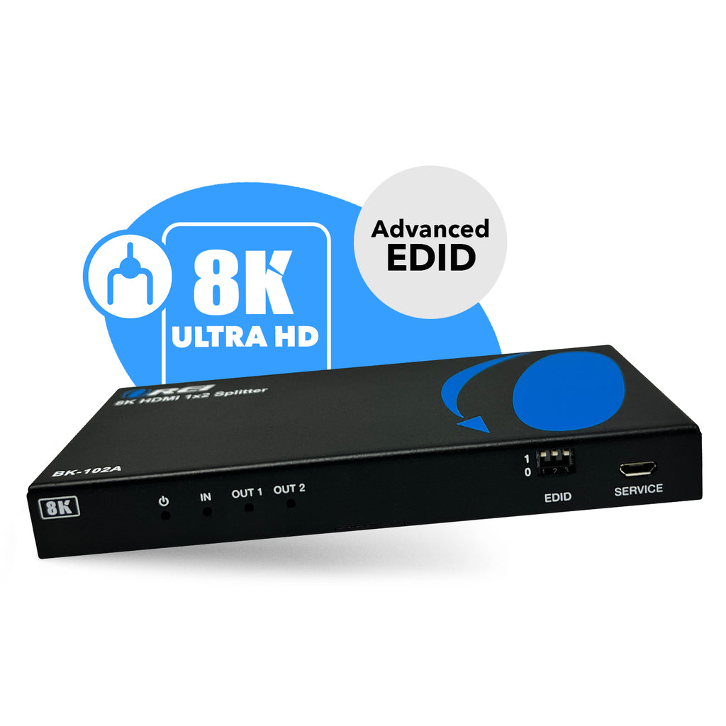 1x2 HDMI Splitter W/ Audio Out: 1-in 2-out, UltraHD 8K, EDID (BK-102A)