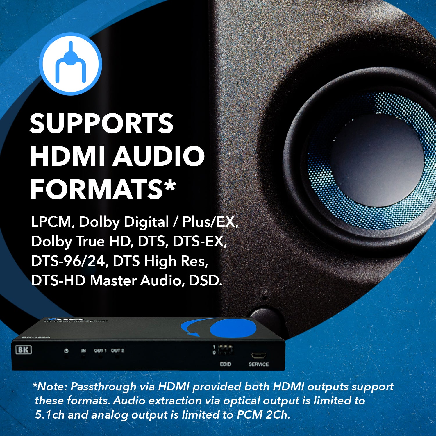 1x2 HDMI Splitter: UltraHD 4K 1-In 2-Out with EDID, Downscale, and Audio  Extraction (UHDS-102A)