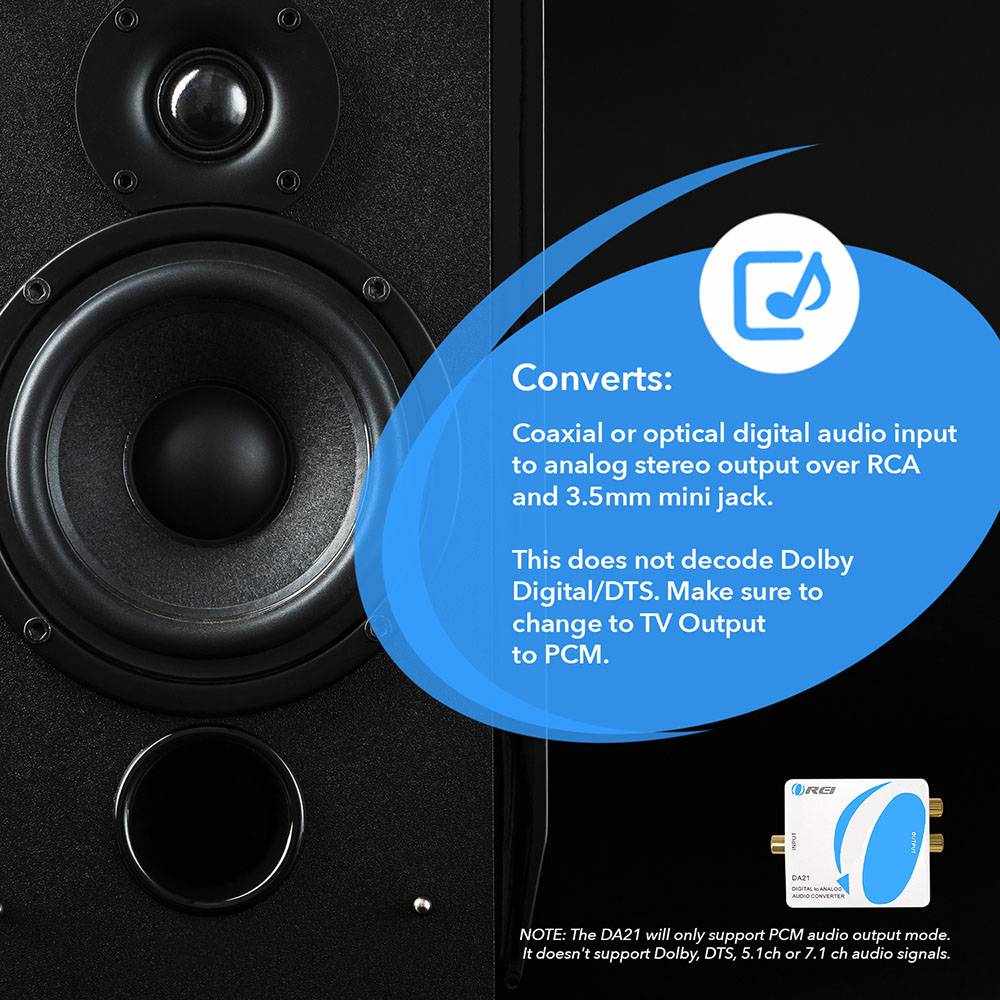 Coxial/Optical Digital to Analog Audio Converter Over RCA (DA21)