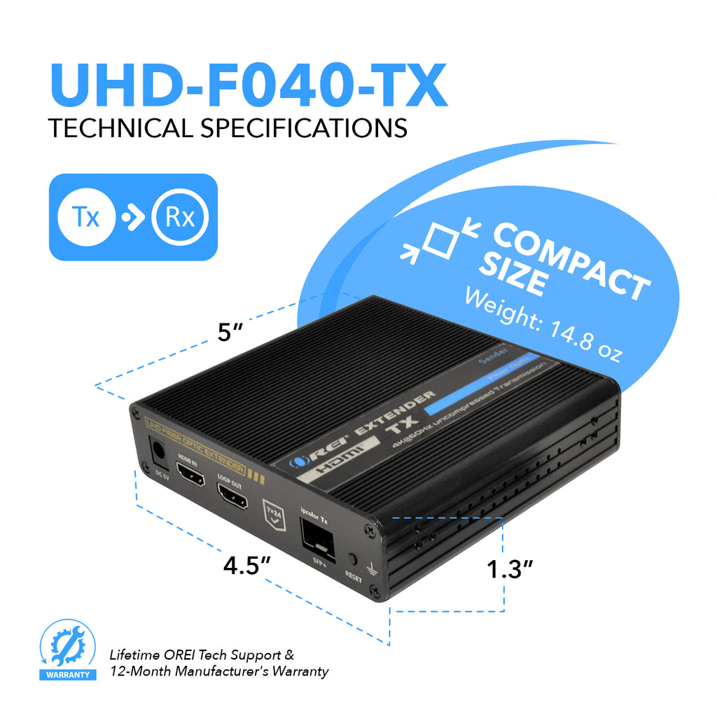 4K HDMI Extender Balun Over Fiber Optic Cable, HDR10, ARC & RS-232 Up to 40 KM - One to Many (Transmitter & Receivers sold separately)