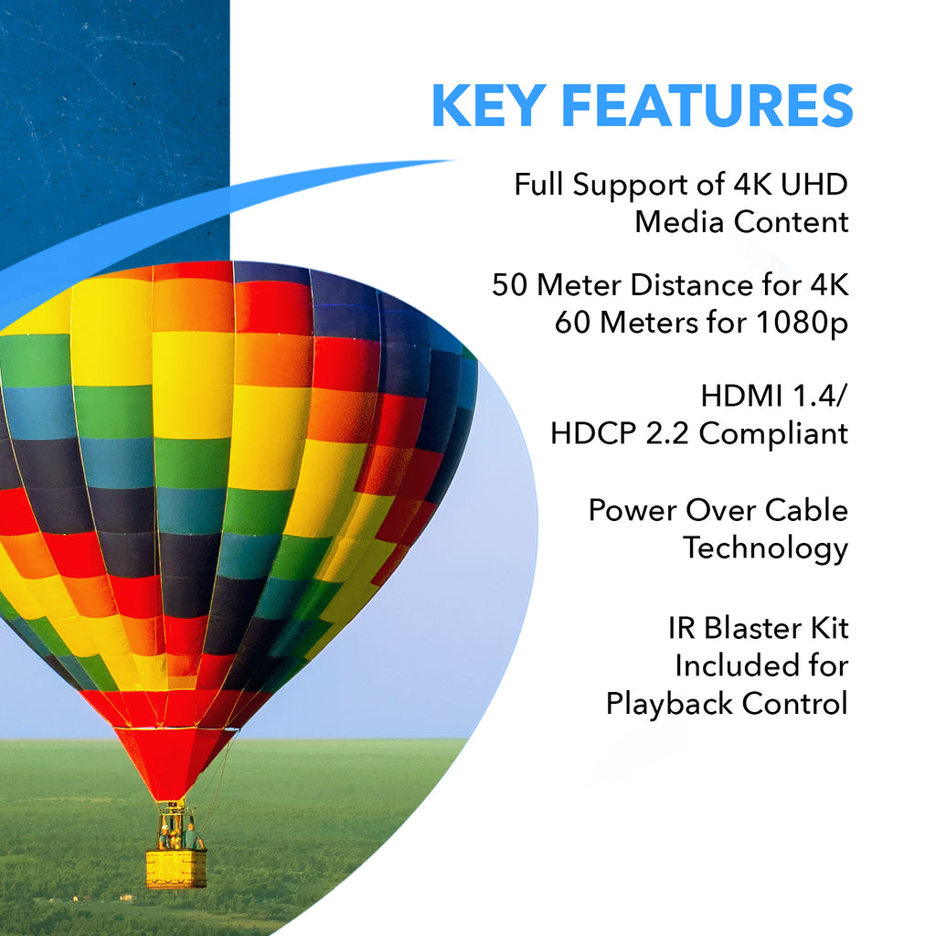 4K HDMI Extender Over CAT6/7 up to 165ft with PoC & Bi-directional IR (EX-150C)