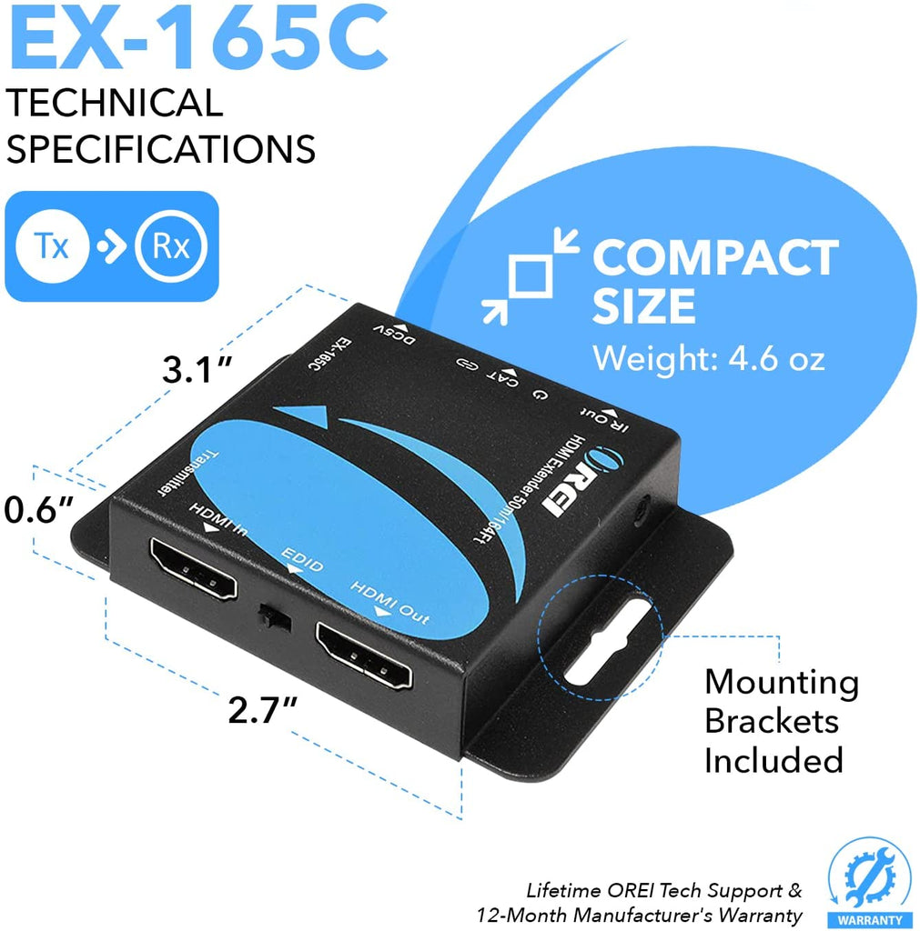 1080p HDMI Extender Over CAT6/7 Cables upto 165 ft with IR Control (EX-165C+)
