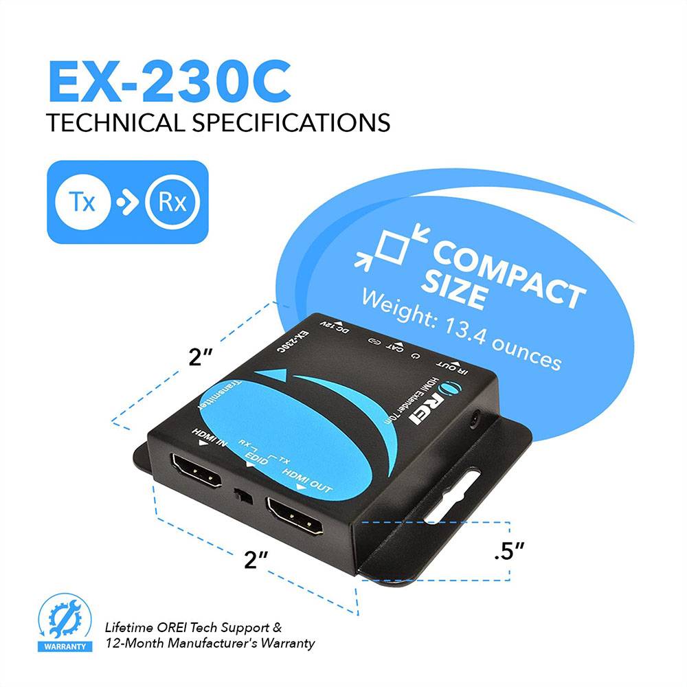 4K@30hz HDMI™ Extender (Loop, IR) - 130ft (cat6)-EX-230C