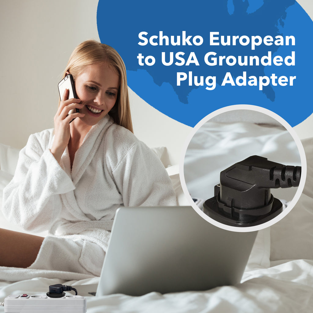 OREI GP-95 Schuko European to USA Grounded Plug Adapter - 3 Pack