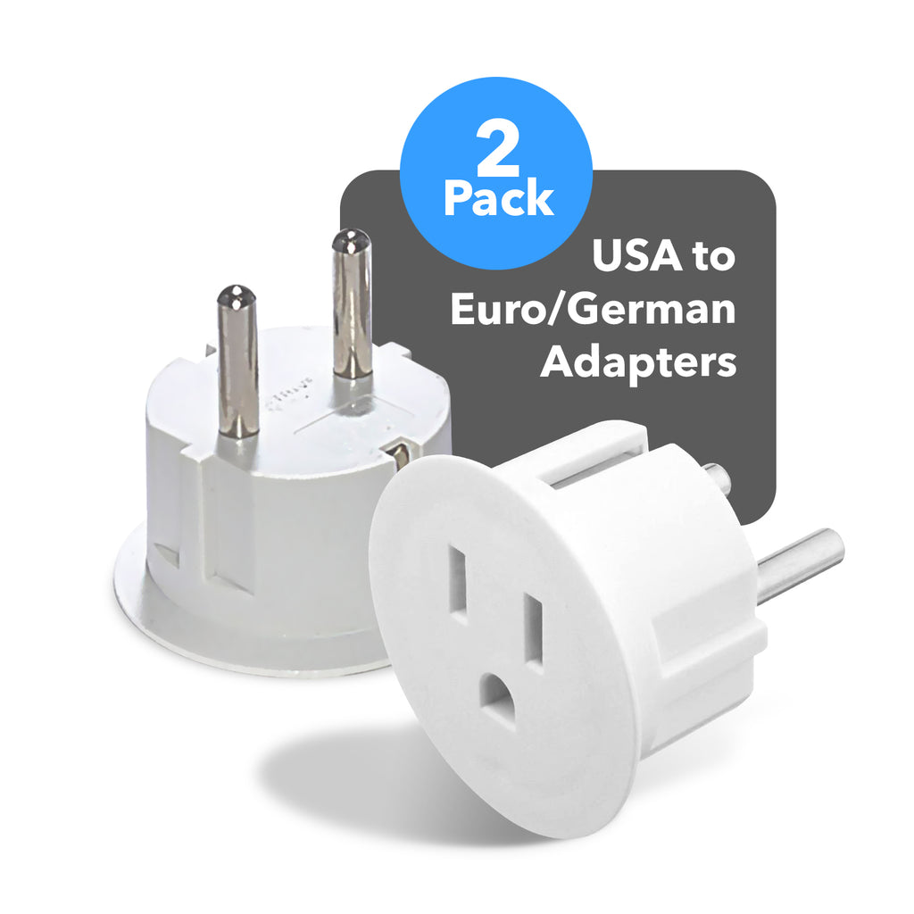 OREI American USA To European Schuko Germany Plug Adapters CE Certified Heavy Duty - 2 Pack (GS20)