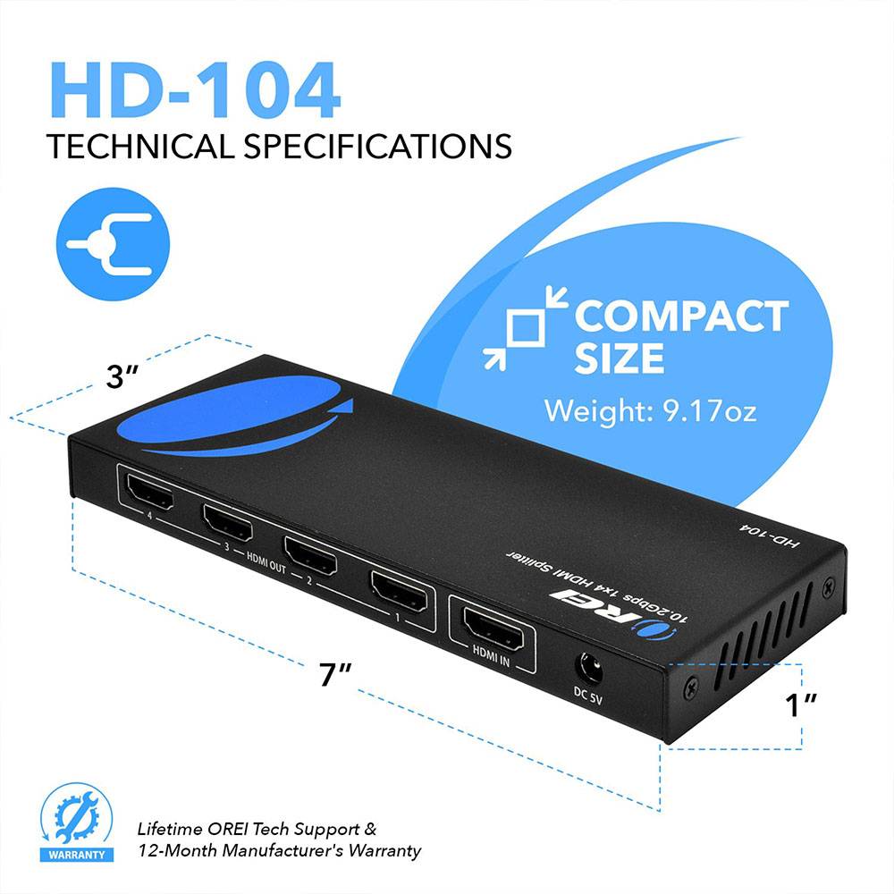 4K@30Hz 1x4 HDMI™ Splitter-HD-104