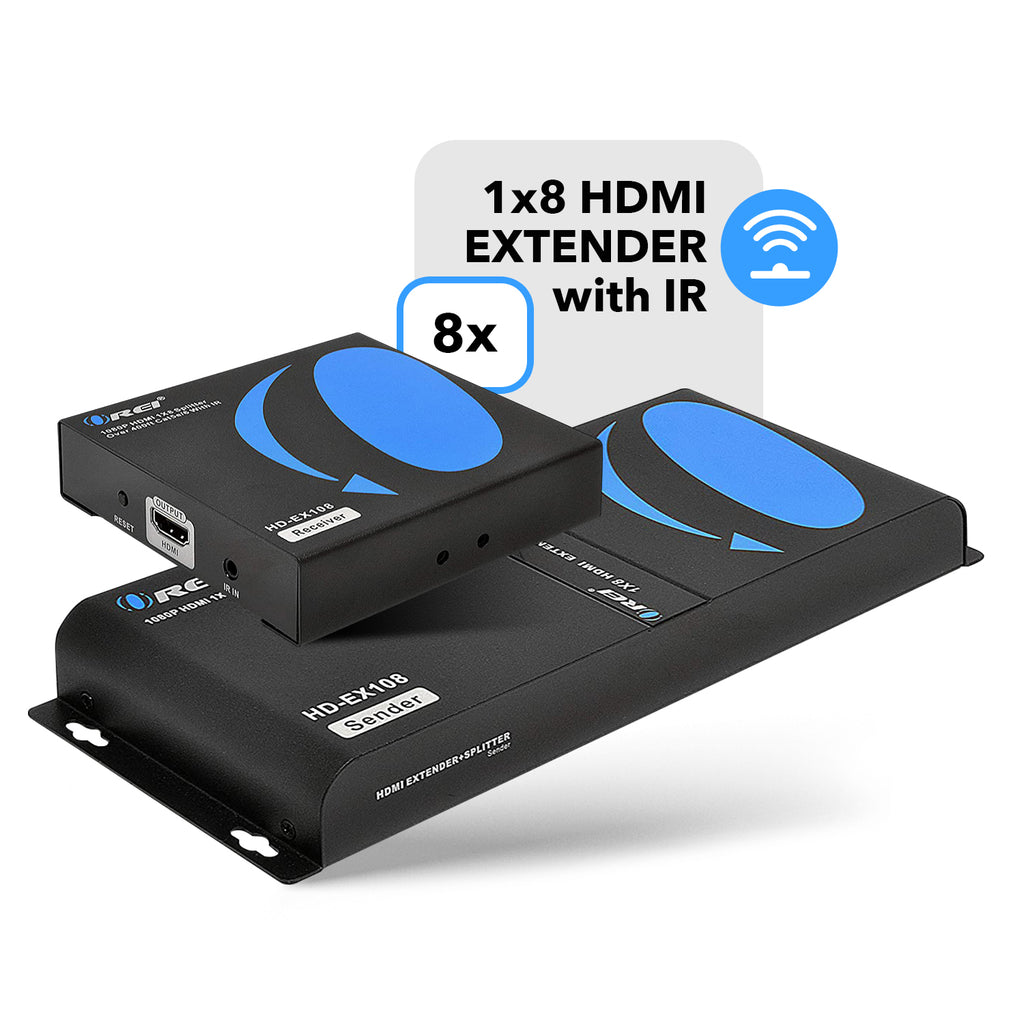 1x8 HDMI Extender Splitter Over CAT6/6a/7 Up to 400 Ft @1080p (HD-EX108)