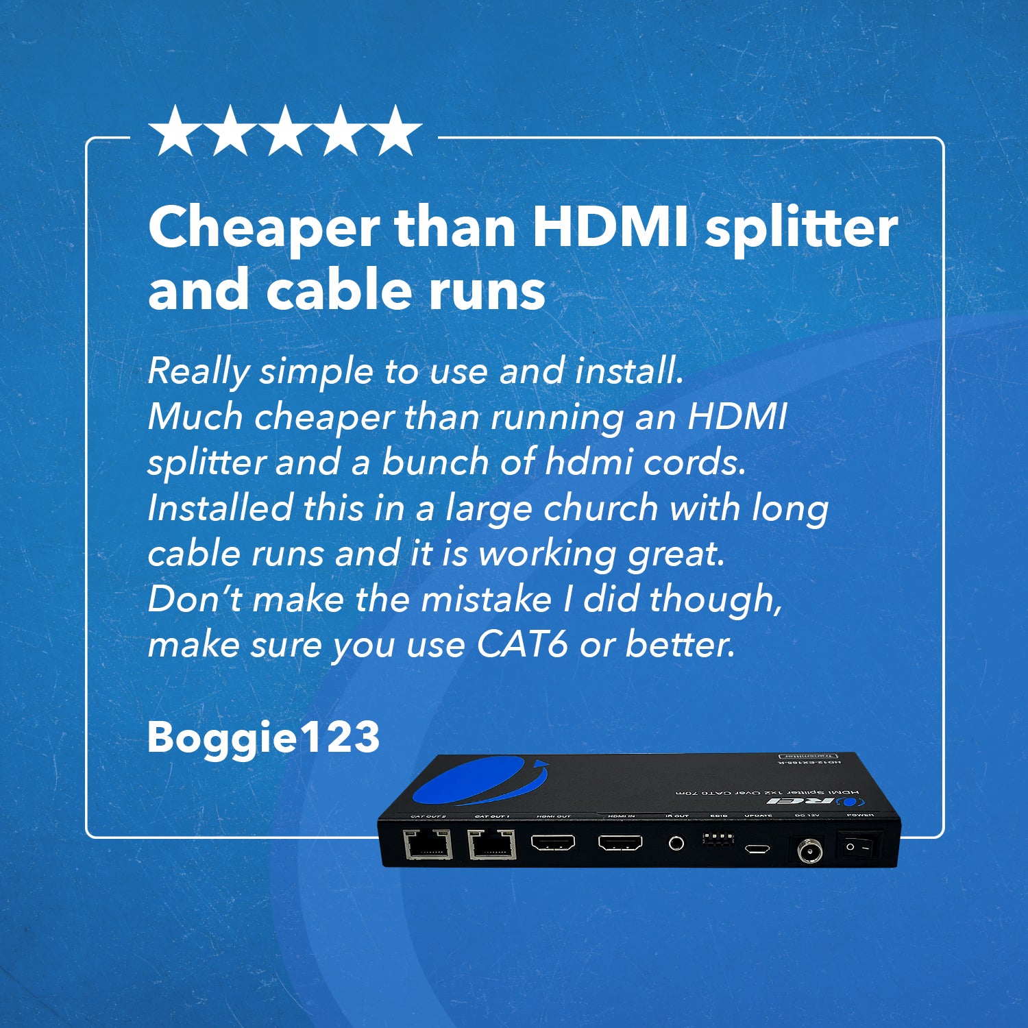 1x2 HDMI Extender Splitter over Cat6 - 