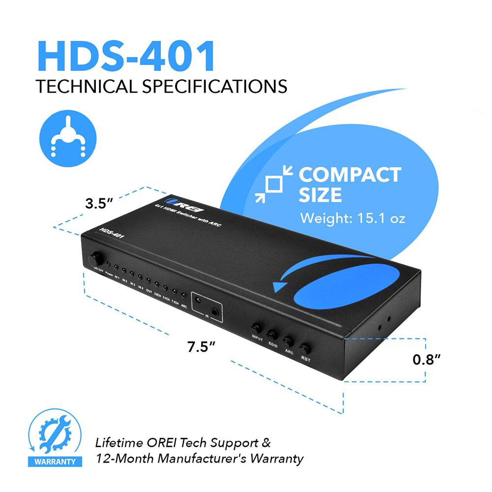 4K HDMI Switcher 4 x 1 Switch with ARC Audio Extractor (HDS-401)