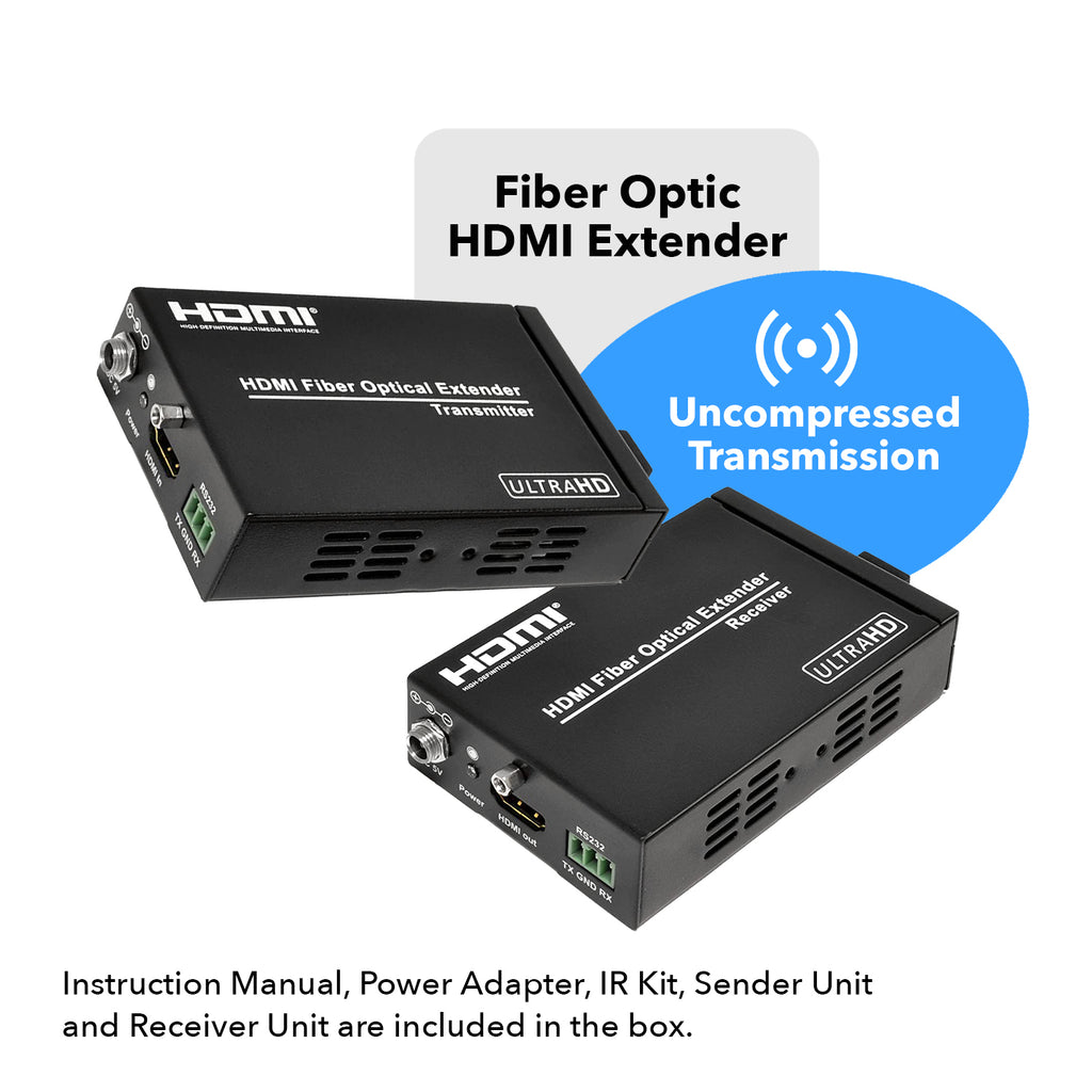 4K HDMI Extender Balun Over Fiber Optics Cable up to 1Km (3300 Feet), Supports IR, RS-232 (HDS-FO-K)