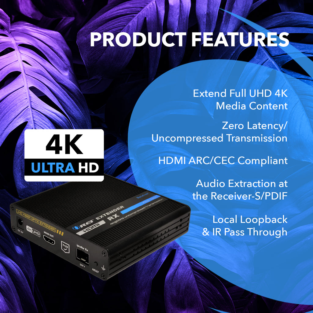 4K HDMI Extender Balun Over Fiber Optic Cable, HDR10, ARC & RS-232 Up to 40 KM - One to Many (Transmitter & Receivers sold separately)