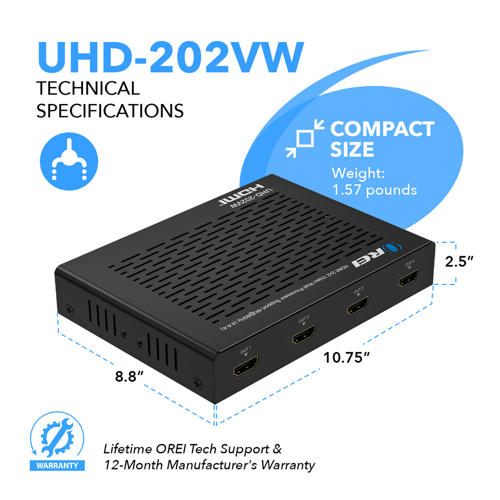 4K 2x2 Video Wall Controller Seamless HDMI Processor Upto 4K@60hz (UHD-202VW)
