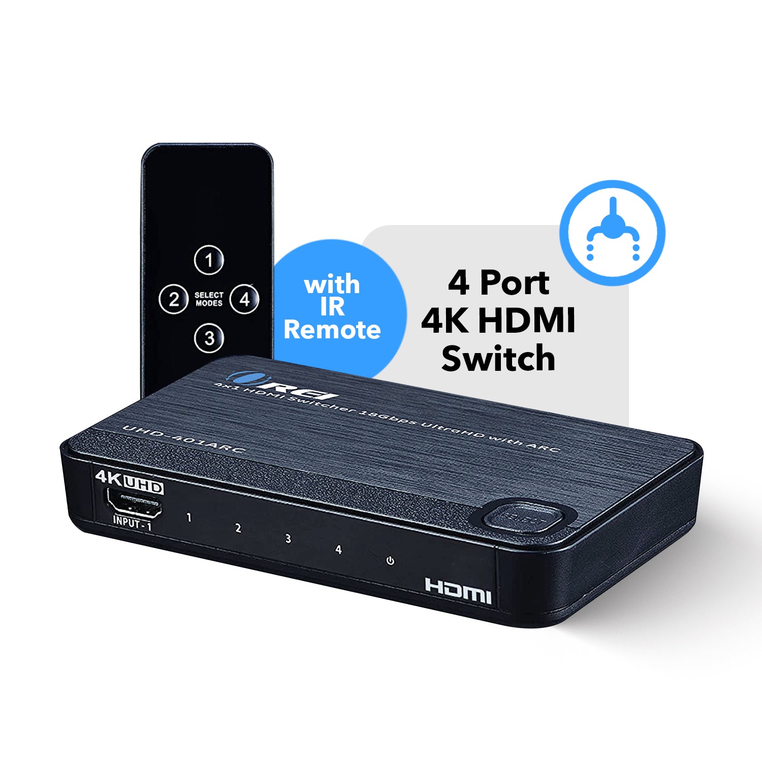 4K HDMI 2.0 4x1 HDMI Switch With Audio Extractor ARC/eARC Supported  (UHDS-401A)