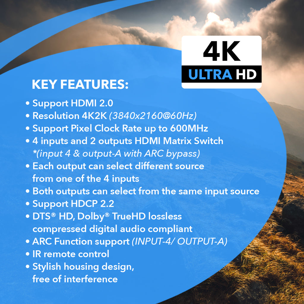 Ultra HD 4x2 HDMI Matrix Switch Full 3D with ARC Support (UHD-402)
